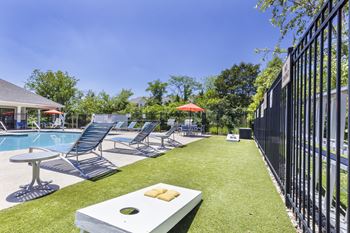 Poolside terrace cabana w/ game lawn
